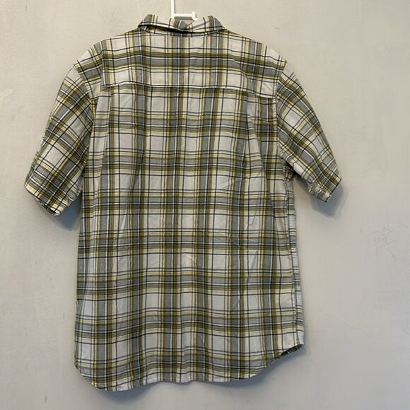 The North Face yellow gray plaid short snap button front shirt Size L EUC - Picture 9 of 12